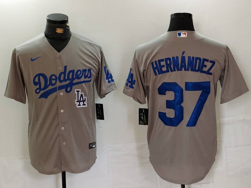 Personalized Men’s Los Angeles Dodgers #37 Teoscar Hernandez Grey Cool Base Stitched Baseball Jerseys