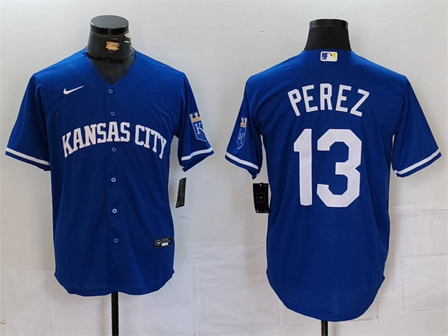 Personalized Men’s Kansas City Royals #13 Salvador Perez Royal Cool Base Stitched Jersey