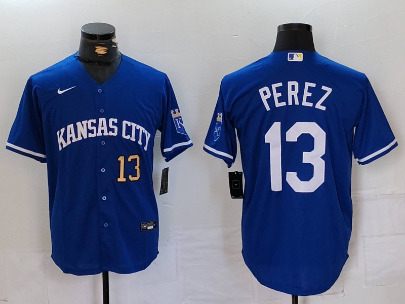Personalized Men’s Kansas City Royals #13 Salvador Perez Royal Cool Base Stitched Jerseys