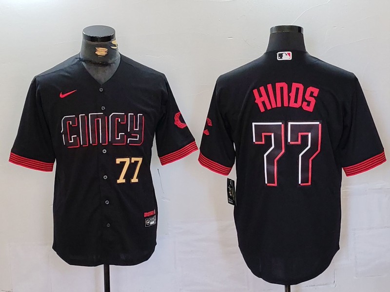 Personalized Men’s Cincinnati Reds #77 Rece Hinds Black 2023 City Connect Stitched Baseball Jersey
