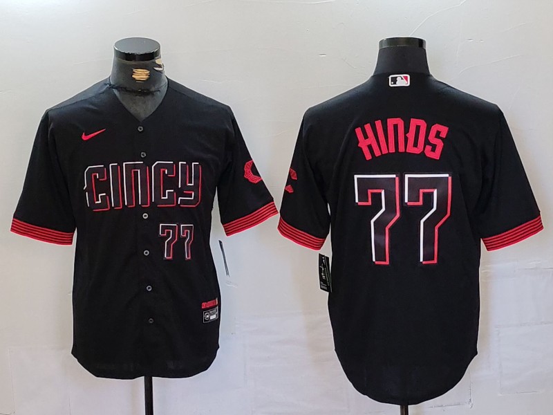 Personalized Men’s Cincinnati Reds #77 Rece Hinds Black 2023 City Connect Stitched Baseball Jerseys