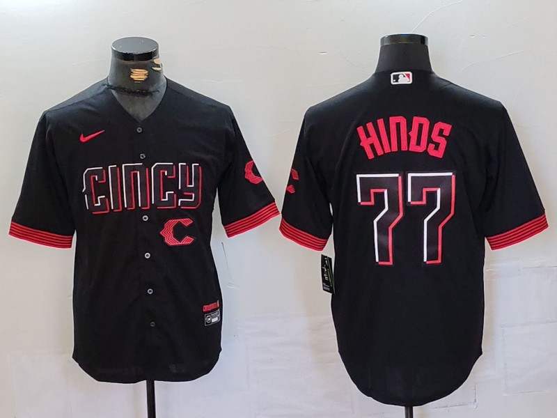 Personalized Men’s Cincinnati Reds #77 Rece Hinds Black 2023 City Connect Stitched Baseball Jerseys
