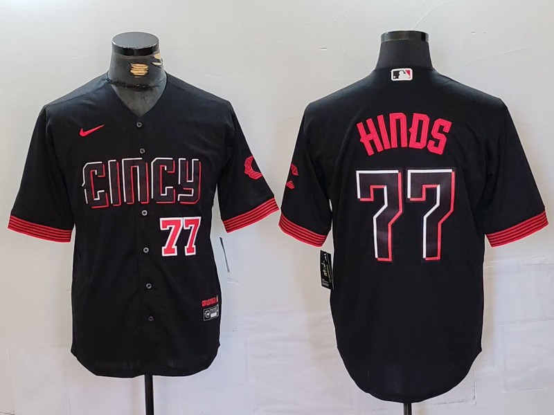 Personalized Men’s Cincinnati Reds #77 Rece Hinds Black 2023 City Connect Stitched Baseball Jerseys