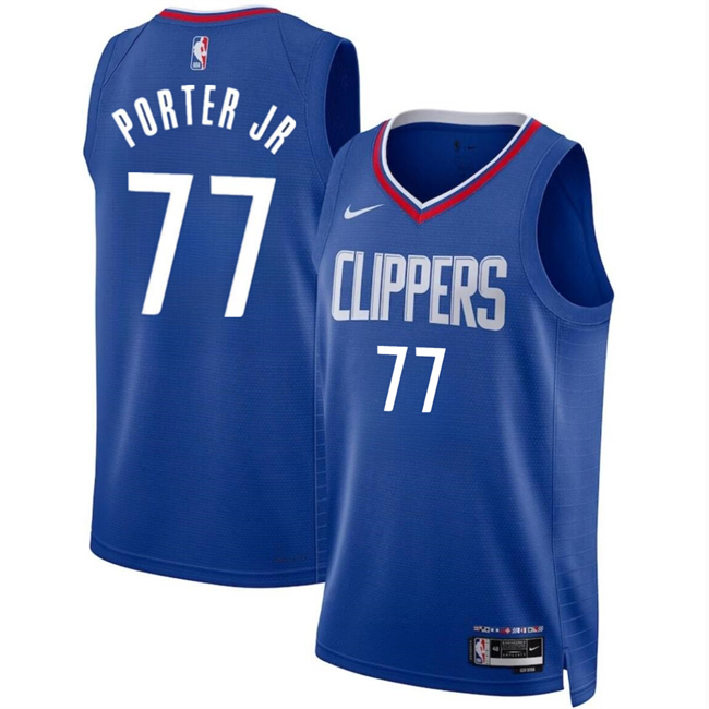 Personalized Men’s Los Angeles Clippers #77 Kevin Porter Jr Blue Icon Edition Stitched Jersey