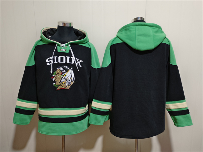Personalized Men’s North Dakota Fighting Hawks Blank Black Green Lace-Up Pullover Hoodie