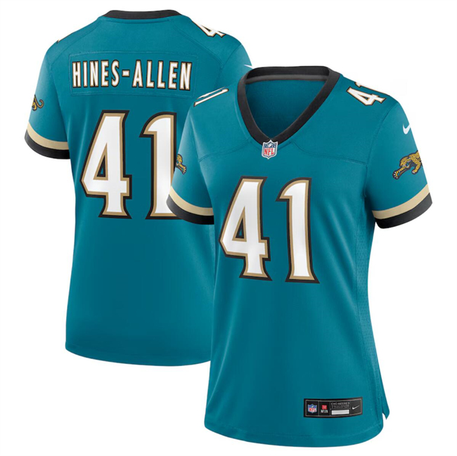 Personalized Women’s Jacksonville Jaguars #41 Josh Hines-Allen Teal 2024 Prowler Throwback Limited Stitched Football Jersey(Run Small)
