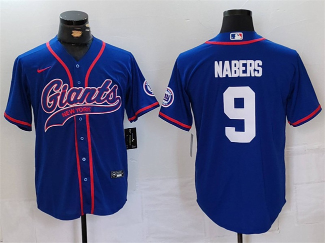 Personalized Men’s New York Giants #9 Malik Nabers Royal With Patch Cool Base Stitched Baseball Jersey