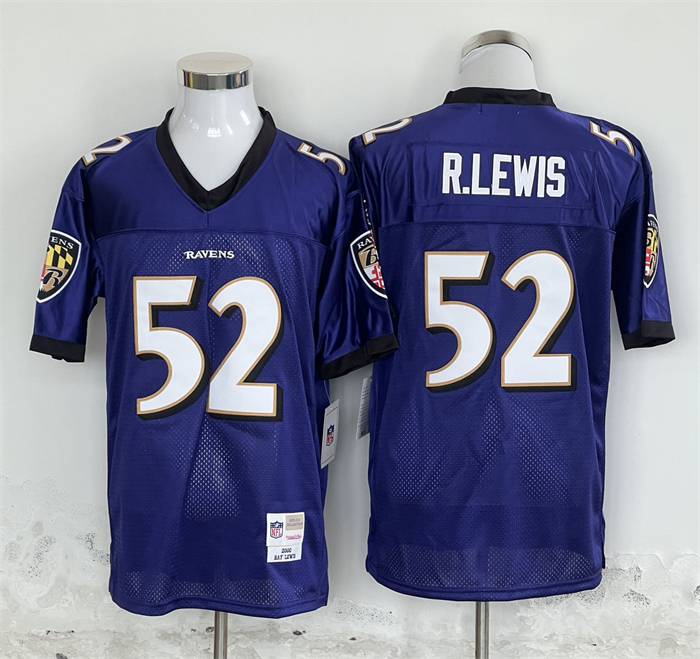 Personalized Men’s Baltimore Ravens #52 Ray Lewis Purple Throwback Football Jersey