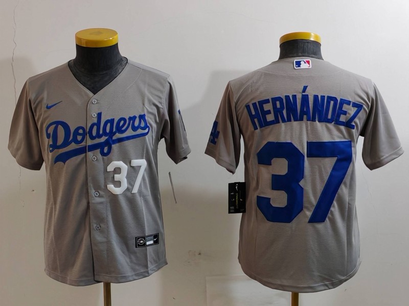 Personalized Youth Los Angeles Dodgers #37 Teoscar Hernandez Grey Stitched Baseball Jerseys