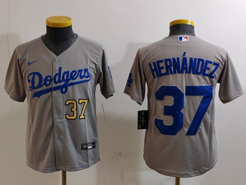Personalized Youth Los Angeles Dodgers #37 Teoscar Hernandez Grey Stitched Baseball Jerseys