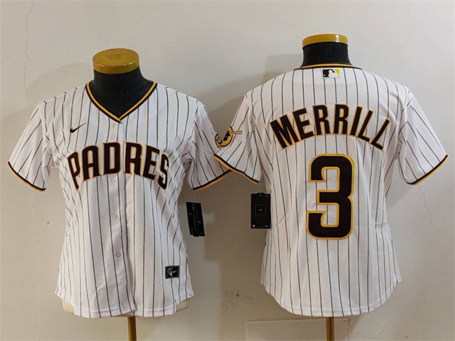 Personalized Women’s San Diego Padres #3 Jackson Merrill White Stitched Baseball Jersey(Run Small)