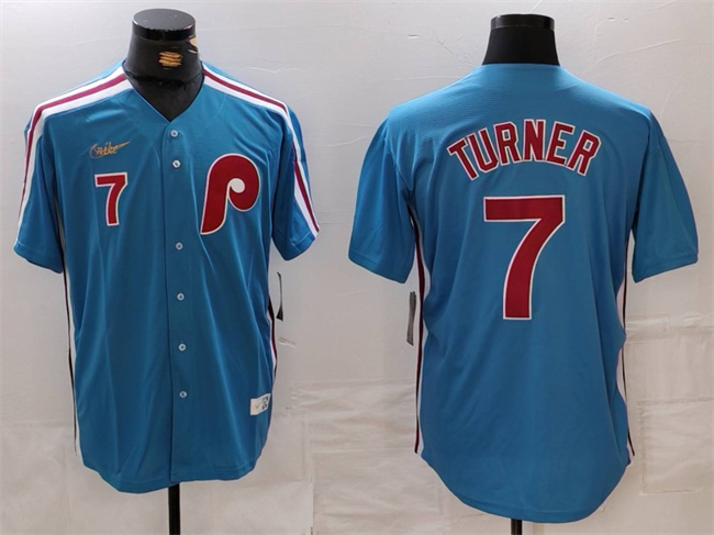 Personalized Men’s Philadelphia Phillies #7 Trea Turner Blue Cool Base Stitched Jersey