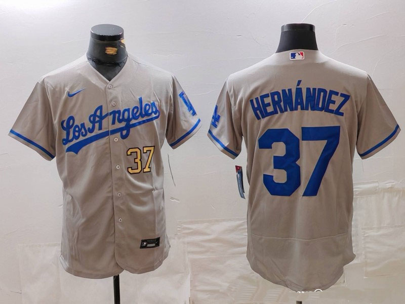 Personalized Men’s Los Angeles Dodgers #37 Teoscar Hernandez Grey Flex Base Stitched Baseball Jerseys