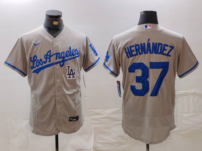 Personalized Men’s Los Angeles Dodgers #37 Teoscar Hernandez Grey Flex Base Stitched Baseball Jerseys