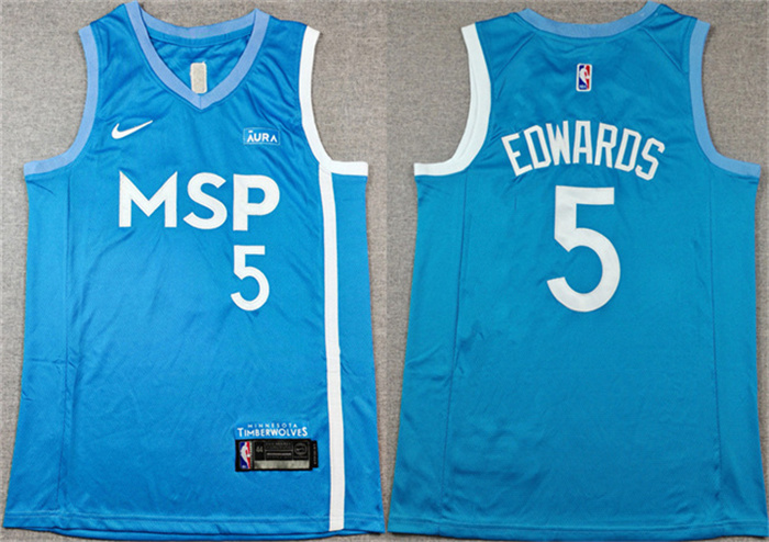 Personalized Men’s Minnesota Timberwolves #5 Anthony Edwards Blue Stitched Jersey