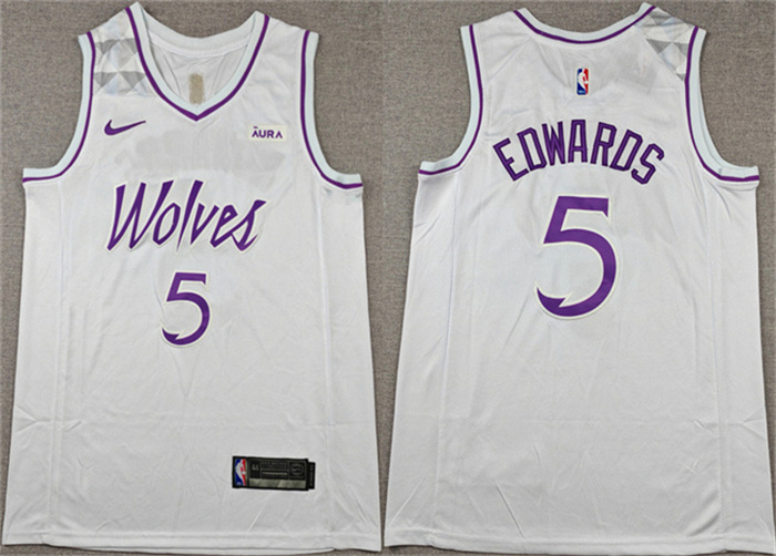 Personalized Men’s Minnesota Timberwolves #5 Anthony Edwards White Stitched Jersey