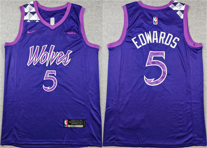 Personalized Men’s Minnesota Timberwolves #5 Anthony Edwards Purple Stitched Jersey