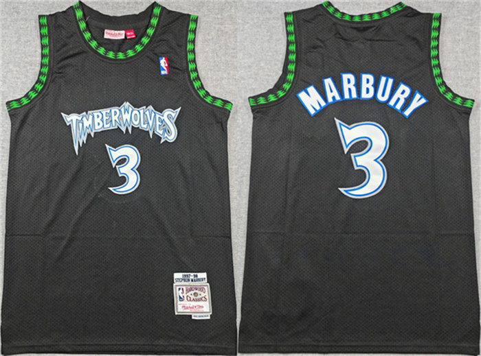 Personalized Men’s Minnesota Timberwolves #3 Stephon Marbury Black Throwback Stitched Jersey