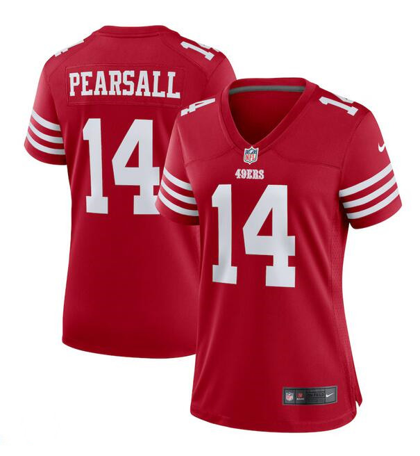 Personalized Women’s San Francisco 49ers #14 Ricky Pearsall Red Stitched Jersey(Run Small)
