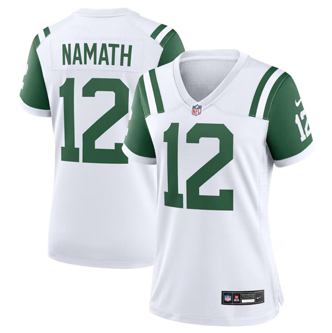 Personalized Women’s New York Jets #12 Joe Namath White Classic Alternate Stitched Jersey(Run Small)