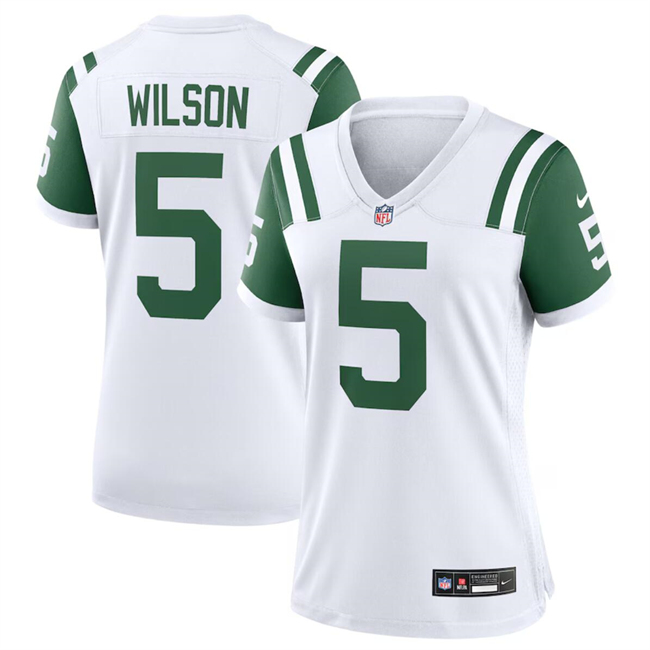 Personalized Women’s New York Jets #5 Garrett Wilson White Classic Alternate Stitched Jersey(Run Small)