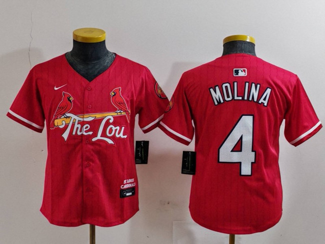 Personalized Youth St. Louis Cardinals #4 Yadier Molina Red 2024 City Connect Limited Stitched Baseball Jersey