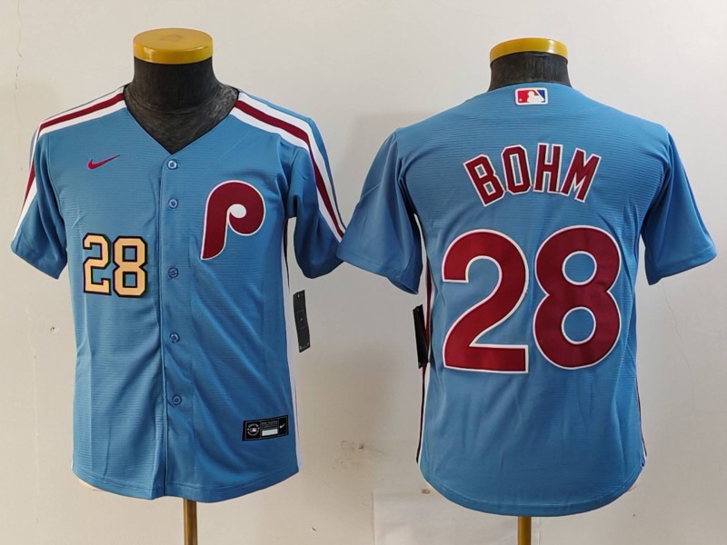 Personalized Youth Philadelphia Phillies #28 Alec Bohm Blue Cool Base Stitched Baseball Jerseys