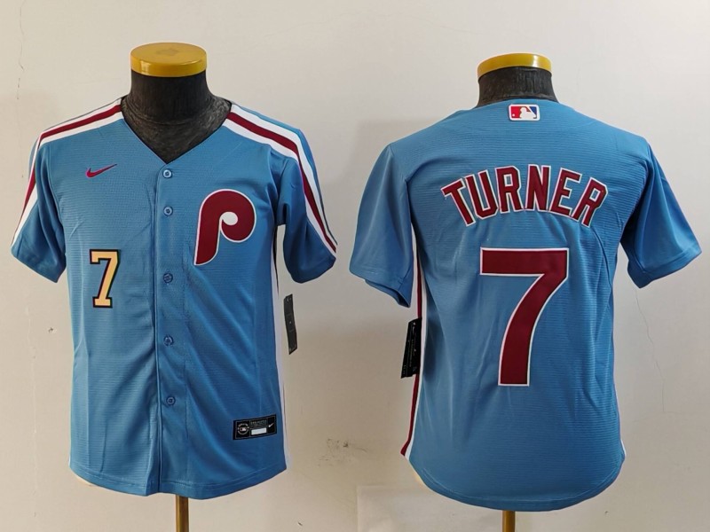 Personalized Youth Philadelphia Phillies #7 Trea Turner Blue Cool Base Stitched Baseball Jerseys