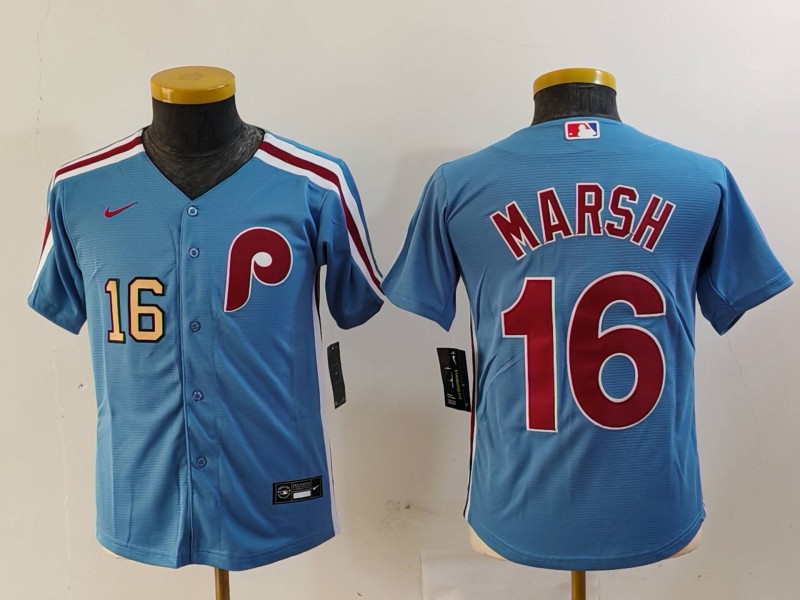 Personalized Youth Philadelphia Phillies #16 Brandon Marsh Blue Cool Base Stitched Baseball Jerseys