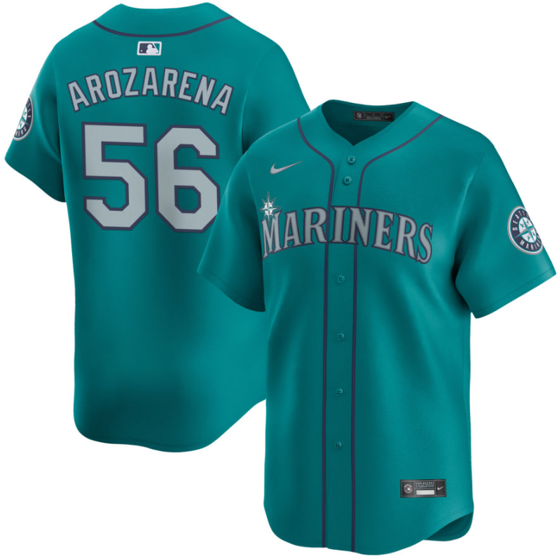 Personalized Men’s Seattle Mariners #56 Randy Arozarena Aqua Alternate Limited Stitched Jersey