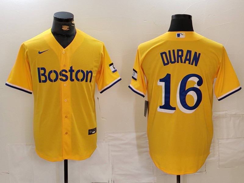 Personalized Men’s Boston Red Sox #16 Jarren Duran Gold City Connect Stitched Baseball Jersey
