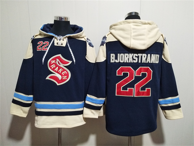 Personalized Men’s Seattle Kraken #22 Oliver Bjorkstrand Deep Sea Blue Lace-Up Pullover Hoodie