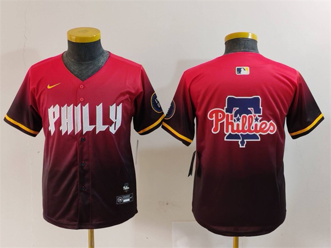 Personalized Youth Philadelphia Phillies Team Big Logo Red 2024 City Connect Limited Stitched Baseball Jerseys