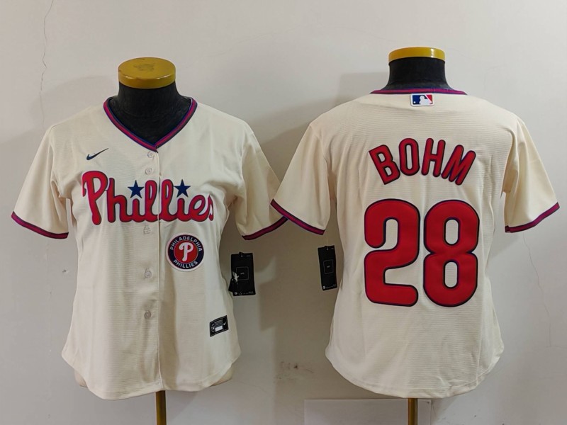 Personalized Women’s Philadelphia Phillies #28 Alec Bohm Cream Cool Base Stitched Baseball Jersey(Run Small)
