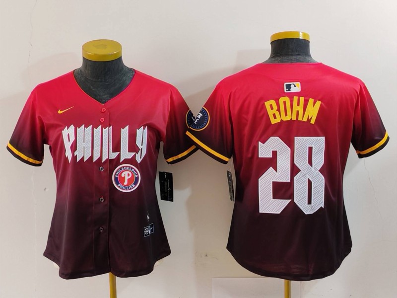 Personalized Women’s Philadelphia Phillies #28 Alec Bohm Red 2024 City Connect Limited Stitched Baseball Jerseys
