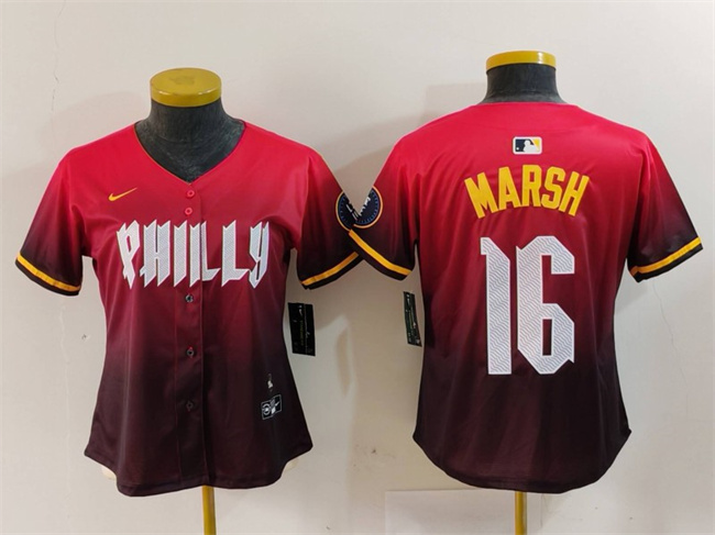 Personalized Women’s Philadelphia Phillies #16 Brandon Marsh Red 2024 City Connect Limited Stitched Baseball Jersey