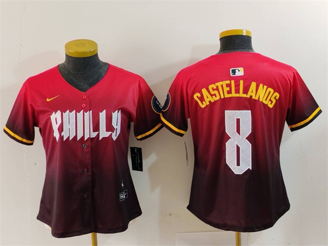 Personalized Women’s Philadelphia Phillies #8 Nick Castellanos Red 2024 City Connect Limited Stitched Baseball Jersey