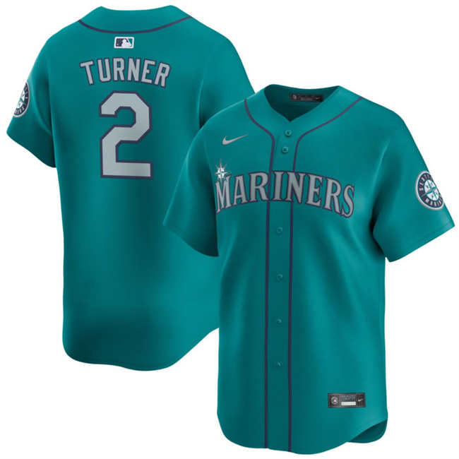 Personalized Men’s Seattle Mariners #2 Justin Turner Aqua Alternate Limited Stitched Jersey