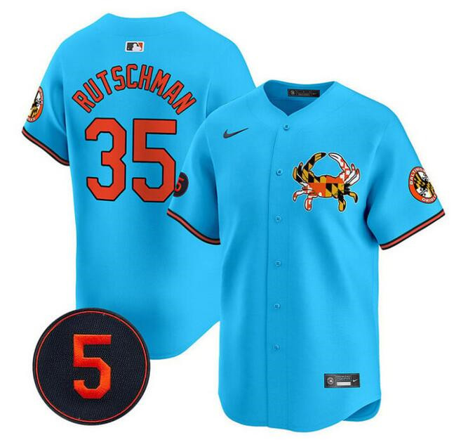 Personalized Men’s Baltimore Orioles #35 Adley Rutschman Blue With Patch Premier Limited Stitched Baseball Jersey