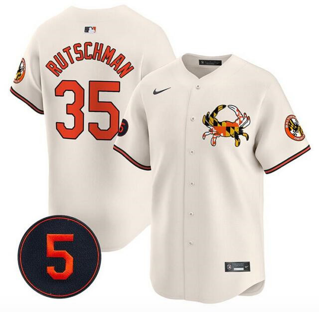 Personalized Men’s Baltimore Orioles #35 Adley Rutschman Cream With Patch Premier Limited Stitched Baseball Jersey