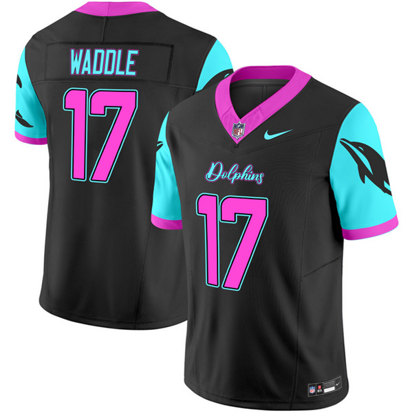 Personalized Men’s Miami Dolphins #17 Jaylen Waddle Black F.U.S.E. Miami Vice Limited Stitched Football Jersey