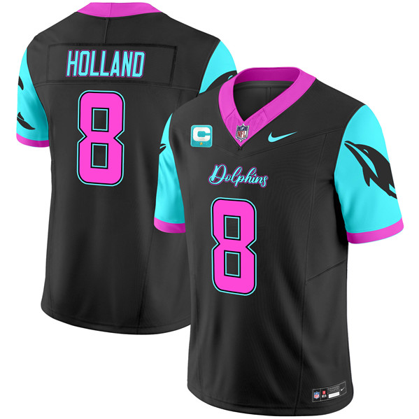 Personalized Men’s Miami Dolphins #8 Jevon Holland Black F.U.S.E. With 1-Star C Patch Miami Vice Limited Stitched Football Jersey