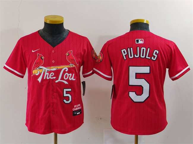 Personalized Youth St. Louis Cardinals #5 Albert Pujols Red 2024 City Connect Limited Stitched Baseball Jersey
