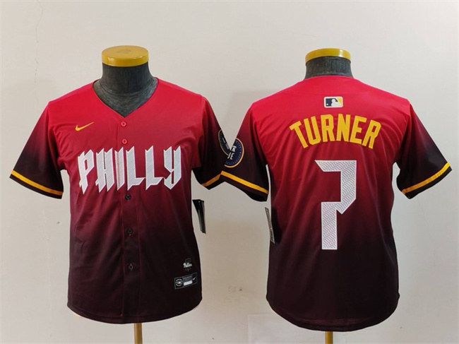 Personalized Youth Philadelphia Phillies #7 Trea Turner Red 2024 City Connect Limited Stitched Baseball Jersey