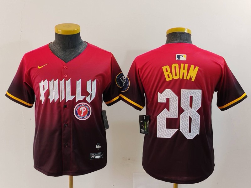 Personalized Youth Philadelphia Phillies #28 Alec Bohm Red 2024 City Connect Limited Stitched Baseball Jerseys