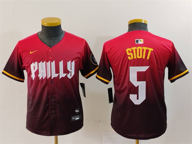 Personalized Youth Philadelphia Phillies #5 Bryson Stott Red 2024 City Connect Limited Stitched Baseball Jersey