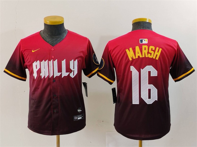 Personalized Youth Philadelphia Phillies #16 Brandon Marsh Red 2024 City Connect Limited Stitched Baseball Jersey