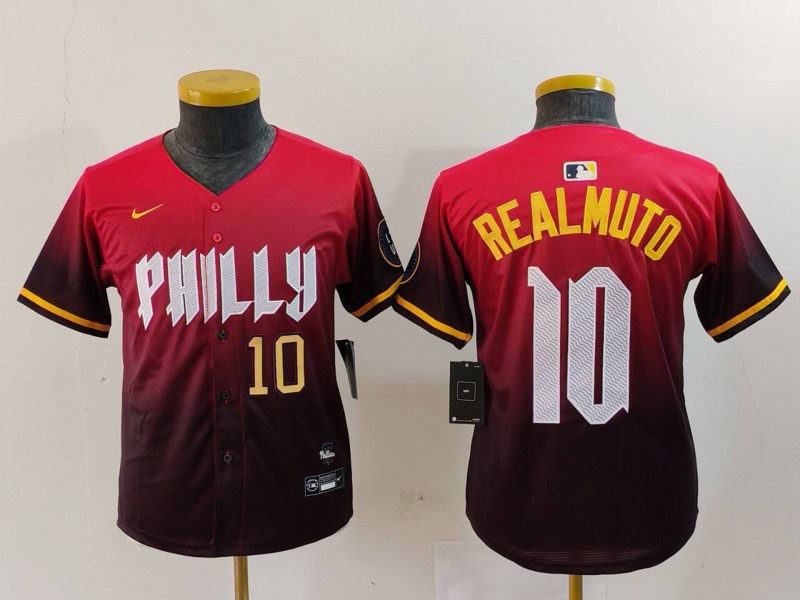 Personalized Youth Philadelphia Phillies #10 J.T. Realmuto Red 2024 City Connect Limited Stitched Baseball Jerseys