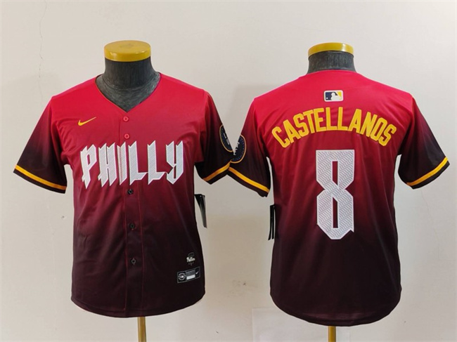 Personalized Youth Philadelphia Phillies #8 Nick Castellanos Red 2024 City Connect Limited Stitched Baseball Jersey