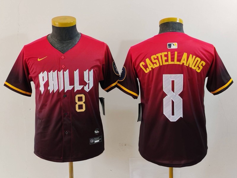 Personalized Youth Philadelphia Phillies #8 Nick Castellanos Red 2024 City Connect Limited Stitched Baseball Jerseys